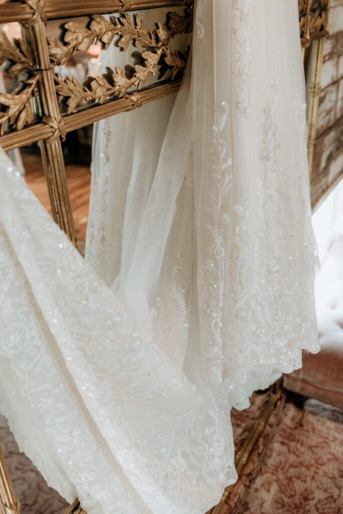 close up of bride dress details at valley view farm